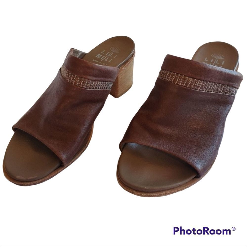 Lilimill Italian brown leather block heel